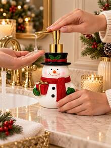 Snowman Christmas Soap Dispenser With Gold-Tone Pump, Refillable Hand Soap Lotion Bottle, Festive Bathroom Counter Decor, Holiday Home Decor Gift - Snowman Bottle - View 2