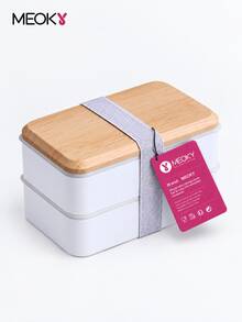 Meoky 日式雙層食物保鮮盒，可堆疊午餐盒，成人與兒童適用分格便當盒，長方形食物收納盒附餐具組，適合戶外、辦公室與學校使用 - 白色-1200ml - 查看 1