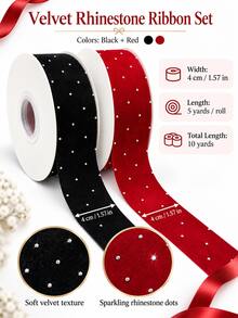 5 Yards Christmas Sequin Plush Ribbon Roll - Red & Black Shiny Diamond Plush Ribbon, Suitable For Holiday Christmas Tree Decoration, Luxury Gift Wrapping, DIY Hair Clip Making, Collar & Necklace Matching, And Handmade Craft Materials For Various Creative Applications - Rhinestone Ribbon - View 4