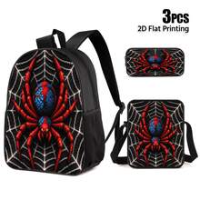 3pcs Backpack Set With 2D Flat Print Pixel Spider Pattern, Includes Daypack Pencil Case Crossbody Bag For Daily Travel Outdoor Use - Backpack Set - View 18