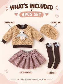 4pcs/Set 11.8 Inch/30cm Doll Clothes Outfit, Lavender Dress, Apron, Rabbit Ear Headband And Socks, Fashion Doll Outfit, Clothes Only - Multicolor - View 3