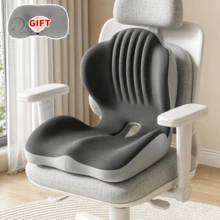 Ergonomic Memory Foam Seat Cushion | Lumbar And Back Support, Suitable For Office, Chair, Car Seat,  Perfect Gift For Parents And Friends, Lightweight, Portable(With Inflatable Neck Pillow) - Grey - View 4