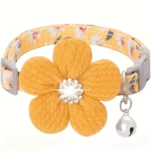 1pc Floral Dog Collar With 3D Flower Charm And Detachable Bell - Suitable For Small Dogs And Cats, Pink & White Pattern Soft Adjustable Polyester Pet Collar, Cute Pet Accessory - Multicolor - View 9