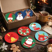Merry Christmas PET Multicolor Christmas Mixed Element Pattern Design Heat-Insulating Non-Slip Coaster, Suitable For Home Kitchen Decor Accessories, Christmas Tabletop Decoration, Holiday Party Home Kitchen Ornament, Christmas Small Gift - PET Coaster LDX2835 - View 9