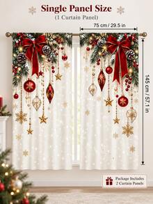 2 buah Tirai Motif Ornamen Meriah, Tirai Natal Persegi Panjang Spandex Bergaya Rumah Pertanian yang Nyaman dengan Ranting Pinus, Buah Beri Merah, Bola Emas & Pola Kepingan Salju, Dekorasi Jendela Mudah Digantung untuk Ruang Tamu Liburan Musim Dingin - A - View 13