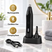 Men's Electric Nose Hair Trimmer Set, Multi-Function Men's Grooming Kit, Detachable Blade Head, Eyebrow, Nose Hair, Ear Hair Trimmer, 300mAh - Black - View 6