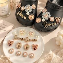 14PCS Pearl Flower Bow Shoe Charms, Gold Rhinestone Shoe Decorations ...