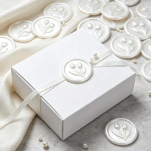 20入/包 3D 浮雕鬱金香蠟封貼紙，婚禮邀請函信封封印貼，自黏珍珠白貼紙，適用於邀請函、禮品包裝、聖誕節 - 珍珠白 - 鬱金香-珠光白 - 查看 4