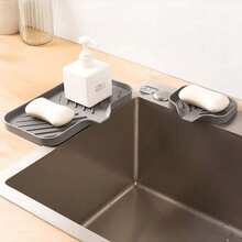 1 Buah/2 Buah, 1 Baki Organizer + 1 Spons Pembersih, Tempat Sabun dan Spons yang Tidak Bersentuhan dengan Makanan, Aksesori Penyimpanan Meja Dapur dan Wastafel - MultiWarna - View 2