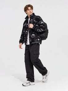 adidas neo x 芝麻街 全印花搖粒絨長袖夾克 男女同款情侶款 黑色 - 黑色 - 查看 8