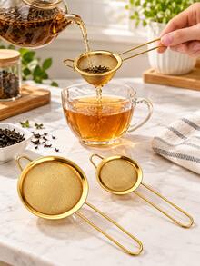 3pcsStainless Steel Fine Mesh Strainer Set, Gold Kitchen Sieve With Long Handle For Tea, Flour, Powder, Juice & Food Filtering, Multipurpose Handheld Kitchen Strainer - Multicolor - View 5