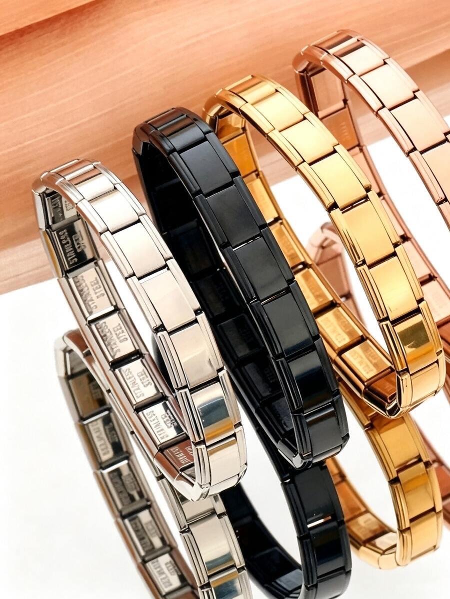 1pc Stainless Steel Retractable Fashion Hip‑Hop Bracelet, DIY Module, Adjustable & Detachable Bracelet, Suitable For Daily Wear, Dating And Gifting - Smooth Module - View 1