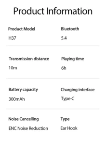 Tagry H37 Clip-On Open-Ear Bluetooth 5.4 Lightweight Comfortable Bone Conduction Earphones LED Digital Display IPX7 Waterproof Noise Cancelling Suitable For Sports Running Commuting And Glasses Wearers - View 3