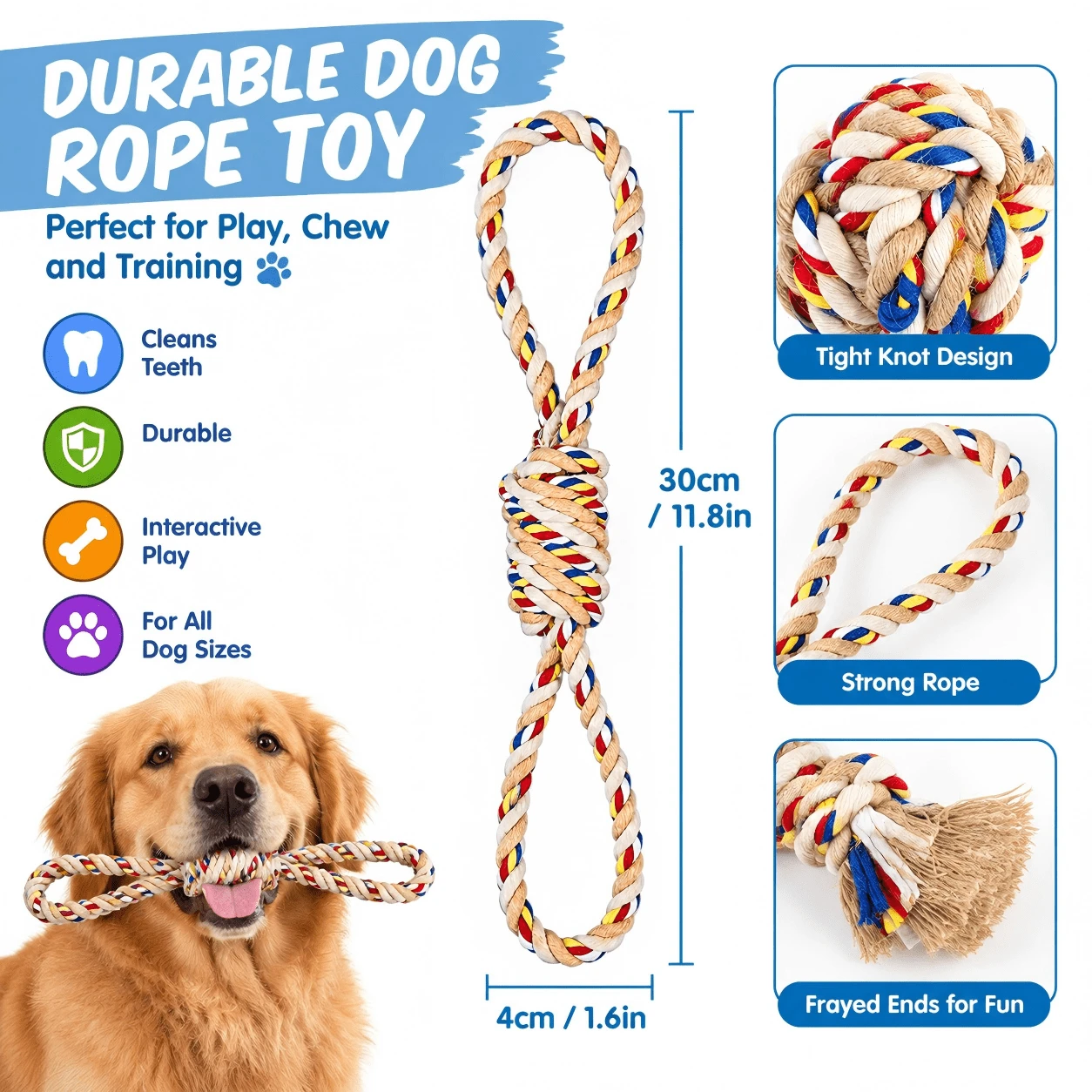 1pc Colorful Braided Rope Dog Chew Toy, Tassel End Dental Cleaning Stick Toy, Suitable For Small And Medium Dogs Interactive Pulling And Playing - Multicolor - View 1
