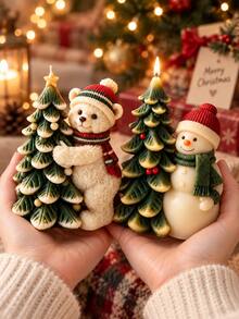 1pc Christmas Tree Hugging Bear Snowman Silicone Candle Mold, 3D Christmas Tree Aromatherapy Wax Mold, DIY Handmade Holiday Candle Making Mold - Candle Mold - View 1