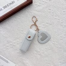 3/1pc PU Leather Lipstick Holder Keychain With Heart-Shaped Mirror, Multi-Color Portable Lipstick Case, Fashion Bag Charm Pendant, Women's Handbag Wallet Accessory, Suitable For Daily And Travel Use - Multicolor - View 9