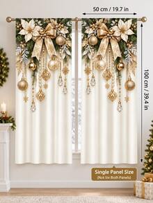 2 buah Tirai Motif Ornamen Meriah, Tirai Natal Persegi Panjang Spandex Bergaya Rumah Pertanian yang Nyaman dengan Ranting Pinus, Buah Beri Merah, Bola Emas & Pola Kepingan Salju, Dekorasi Jendela Mudah Digantung untuk Ruang Tamu Liburan Musim Dingin - A - View 10