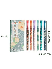 Sakura Direct Liquid Ballpoint Pen, Quick-Drying Large Capacity Exam Pen, Needle Tip Black Neutral Pen - Cherry Blossom Series 6pcs/set - View 6