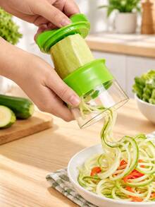 Manual Vegetable Spiral Slicer, Handheld Vegetable Shredder With Collection Container, Convenient Kitchen Prep Tool For Zucchini, Carrot, Cucumber, Salad, Vegetable Noodles, Home Cooking Kitchen Accessory - Green - View 13