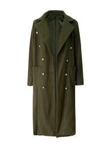 Women's Double-Breasted Long Sleeve Mid-Length Woven Fabric Coat - Army Green - View 6