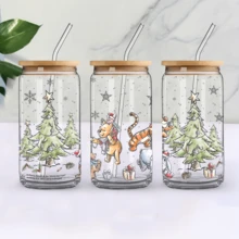 Disney Winnie The Pooh Christmas Glass Tumbler With Bamboo Lid & Straw, Iced Coffee Cup Holiday Gift - Winnie - View 6