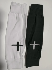 1/2/3/4/5 Pcs Professional Football Leg Warmers Training Sports Match Protective Leg Sleeves, Single-Layer Leg Sleeves, Compression Football Leg Warmers, Men's Compression Leg Sleeves, Football Sports Knitted Shin Guards, Sweat-Absorbent, Wear-Resistant, Suitable For Men's Football, Basketball Training, Sports And Outdoor Activities, Football Accessories - Black and White - View 12