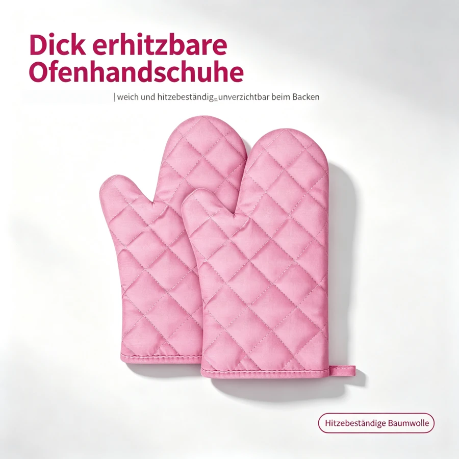 1 Pairs Of Pink Cotton Oven Gloves - Washable, Non-Slip And Heat-Resistant, Suitable For Use In Ovens And Baking - Pink - View 1