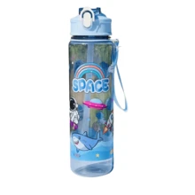 Cartoon Astronaut Plastic Cup, Highly Attractive Large Capacity Transparent Frosted Pop-Up Straw Cup With Carrying Strap, Portable Cup - Multicolor - View 9
