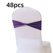 48pcs Cross Elastic Spandex Chair Back Waistbands, Elastic Chair Back Decorative Ribbons, Bowknot Decorative Bags, Reusable Chair Cover Satin Ribbons, Chair Band Decorations For Wedding, Banquet, Birthday Party, Graduation Ceremony, Hotel Event - White - View 67
