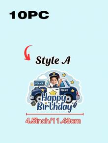 Personalized Face Photo Cake Topper, Custom Happy Birthday Cake Topper With Your Photo, Fun Birthday Cake & Cupcake Decorations, Police Car Theme Party Supplies, Custom Photo Cake Decor For Kids Boys Birthday Parties - Multicolor - View 25