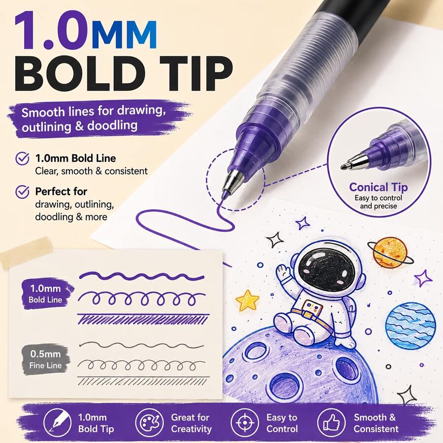 8 Colors 1.0mm Liquid Ink Drawing Pens, Quick-Drying Conical Tip Colored Pen Set, Suitable For Painting, Doodling, Journaling, Sketching, Outlining, Note-Taking, School, Office, Art Creation, Handwriting And Daily Creative Writing Coloring - A - View 1