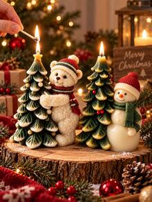 1pc Christmas Tree Hugging Bear Snowman Silicone Candle Mold, 3D Christmas Tree Aromatherapy Wax Mold, DIY Handmade Holiday Candle Making Mold - Candle Mold - View 5
