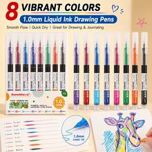 8 Colors 1.0mm Liquid Ink Drawing Pens, Quick-Drying Conical Tip Colored Pen Set, Suitable For Painting, Doodling, Journaling, Sketching, Outlining, Note-Taking, School, Office, Art Creation, Handwriting And Daily Creative Writing Coloring - A - View 5