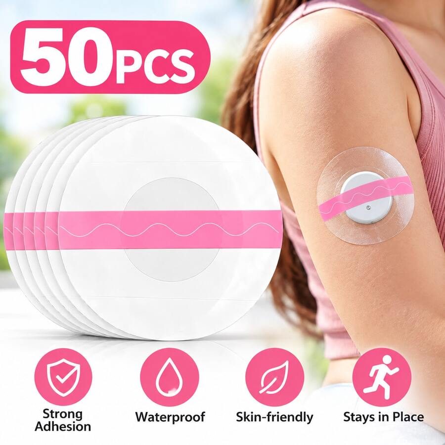 1 Set (10/20/30/40/50/100 Pieces) Freestyle Libre&Omnipod 5&Dash Motion Sensor Patches, Breathable Waterproof Adhesive Patches, Suitable For Sports Like Rock Climbing, Running, Sweatproof, Can Secure And Protect , Suitable For Gym - Pink Transparent - View 1