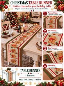 1pc Christmas Table Runner, Cute Gingerbread Man With Christmas Hat Print, American Country Winter Holiday Table Runner, Dining Table Christmas Decoration - Multicolor - View 5