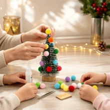 12/26PCS DIY Mini Christmas Tree Set, Includes Small Cedar Trees And Colorful Pom Poms, Random Colors, Party Decoration. Handmade Christmas Gift, Creative Desktop Ornament, Atmospheric Christmas Decor, Ideal Gift, Party Holiday Craft, DIY Party Decoration Kit - Multicolor - View 3
