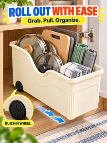 Pull-Out Storage Bin With Wheels, Large Capacity Plastic Storage Basket, Rolling Mobile Organizer For Kitchen, Bathroom, Cabinet, Refrigerator, Pantry, Laundry, Mother's Day Father's Day Gift, Space Saving Heavy Duty (Wheels Not Removable) - Multicolor - View 7