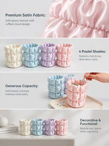 2-Piece 3D Printed Satin Bow Jewelry Storage Tray And Bead Tool Storage Tube Set, Wrinkled Smooth Vanity Desktop Organizer Box, Cute Storage Container For Necklaces, Rings, Makeup Brushes, Sweet Gift For Women And Girls - Multicolor - View 10