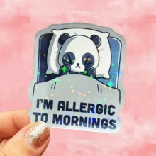 Lazy Panda Sticker I'M ALLERGIC TO MORNINGS Social Anxiety Early Riser Difficulty Funny English Sticker Waterproof Vinyl Sticker - Durable Matte Surface, Self-Adhesive Bumper Sticker, Suitable For Cars, Windows, Laptops, Trucks, Water Bottles - Multi-Purpose Durable Design, Car Sticker - Vinyl - View 1