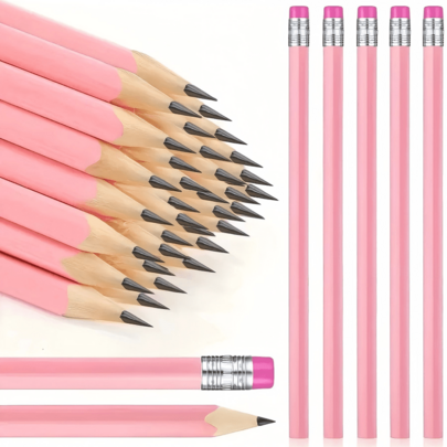 10pcs HB Graphite Pencil Pack With Eraser - For School, Art, Office, Drawing, Sketching, Learning - Pink Wood Pencils, Back To School