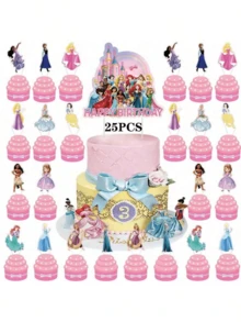 Princess Theme Birthday Cake Decoration Set, Happy Birthday Main Cake Topper, Princess Character Cupcake Decorations, Princess Style Dessert Decorations, Birthday Party Cake Decor Supplies - View 7