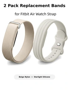 2件組兼容 Air 手錶錶帶，米色尼龍編織運動腕帶與米色矽膠錶帶，透氣輕量可調節替換錶帶，柔軟舒適，適用於 Air 智慧無螢幕手錶配件，適合運動與日常佩戴 - 彩色 - 查看 11