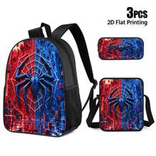 3pcs Backpack Set With 2D Flat Print Pixel Spider Pattern, Includes Daypack Pencil Case Crossbody Bag For Daily Travel Outdoor Use - Backpack Set - View 8