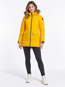 Áo khoác parka có mũ adidas giữ ấm chống lạnh dáng dài vừa, mùa đông, nữ, màu cam - Màu vàng - Xem 6
