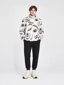 Adidas Neo All-Over Print Fleece Long Sleeve Jacket Unisex Couple Style White - White - View 6