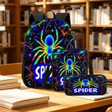 Colorful Spider 2D Print 3 Pieces Backpack Set, Large Capacity Backpack, Crossbody Bag, Pencil Case, Adjustable Wide Breathable Shoulder Straps, Side Mesh Pocket Water Bottle Holder, Personalized Daily Commute Travel Casual Storage Bag - Printed Bag - View 8