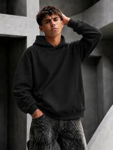 Krometka Men's All-Match Hoodie Sweatshirt, Simple Casual Loose Fit Pullover Top, Versatile Everyday Hoodie - Black - View 1