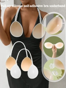 1pc Women's Apricot Invisible Self-Adhesive Silicone Bra With Transparent Halter Neck Design, Suitable For Backless Dresses And Wedding Gowns, Recommended To Buy One Size Larger Than Usual - Multi-color - View 1