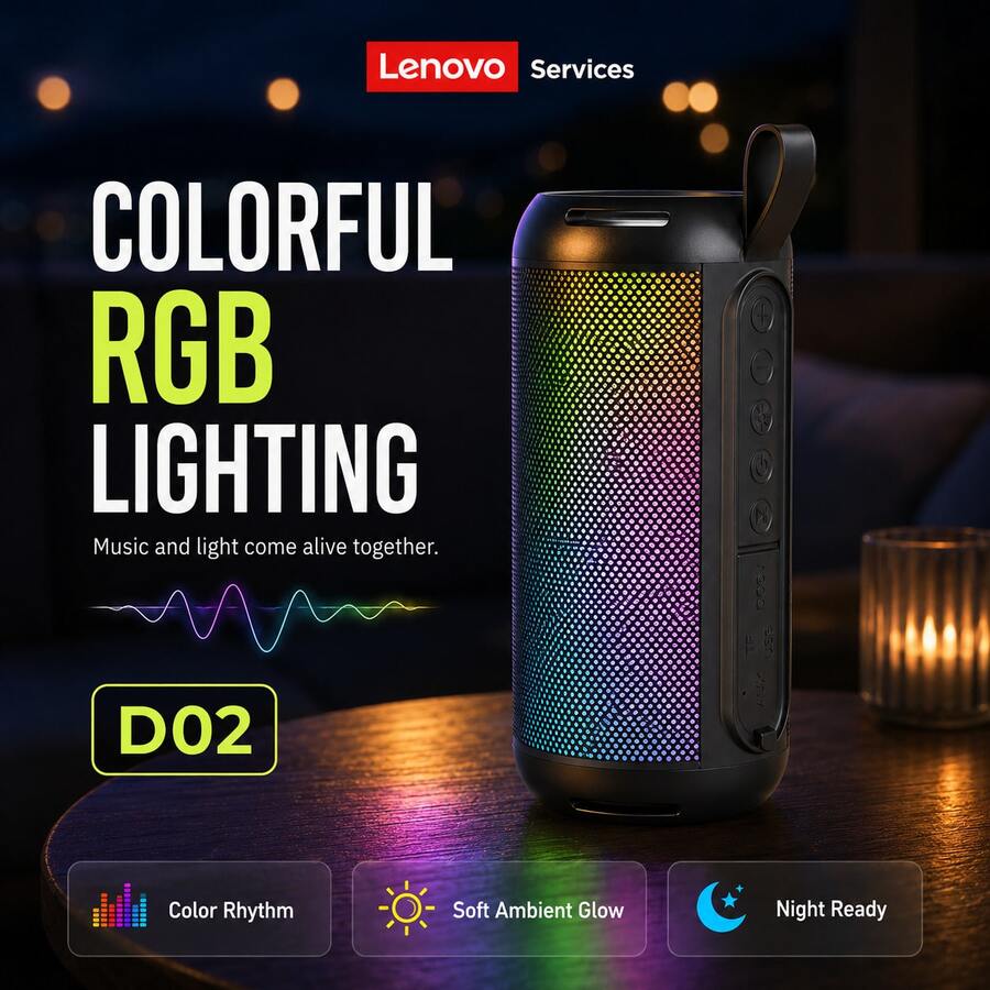 Lenovo D02 Wireless Portable Speaker | Lightweight Bluetooth Speaker With Stable Connection | Long Battery Life For Daily Entertainment - View 1
