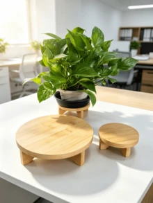 1件裝竹製植物架 多場景植物展示架 桌面窗台花架 客廳陽台居家裝飾層架 不含花盆 - 黃色(桌面圓形植物架) - 查看 3